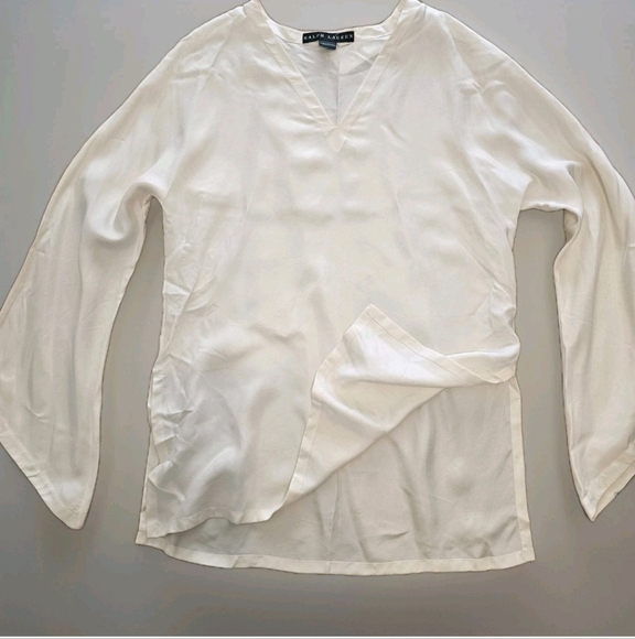 Ralph Lauren Black Label 100% Silk Bell Sleeve Blouse Top